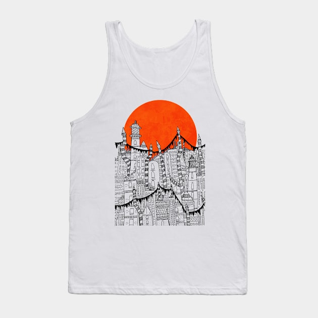 As the red sun rises over the rooftop Tank Top by Swadeillustrations